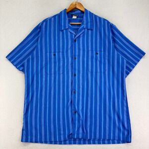VTG Triumph California Camp Shirt Mens XL Blue Striped‎ Retro Short Sleeve USA